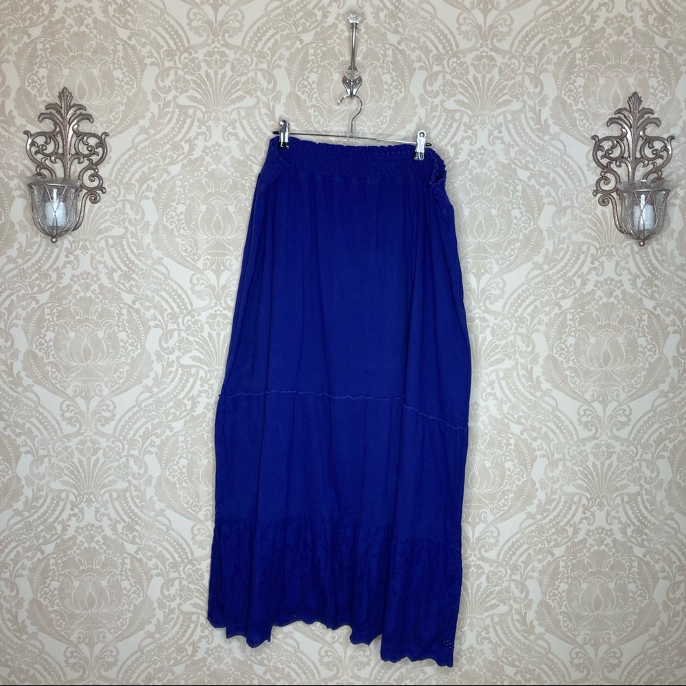 Izod Blue Tiered Lace Hem Stretch Maxi Skirt